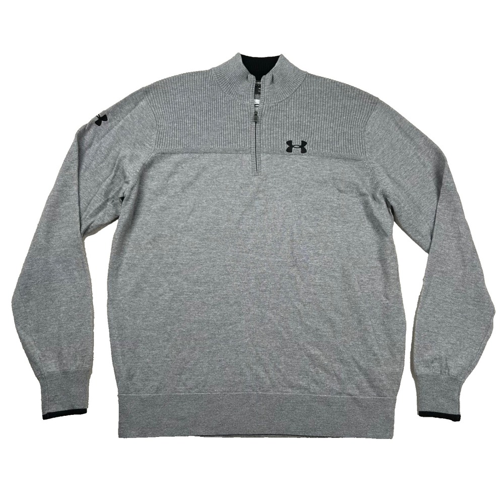 Under Armour Sweater Mens XL Merino Wool Mock Neck 1/4 Zip Golf Heather Gray